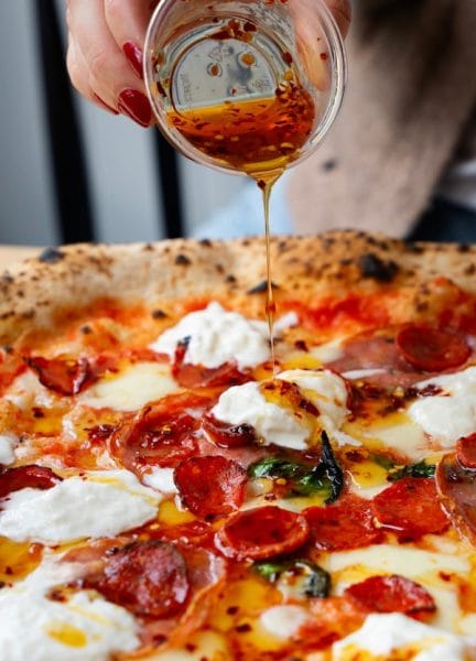 pizza with chilli oil on top