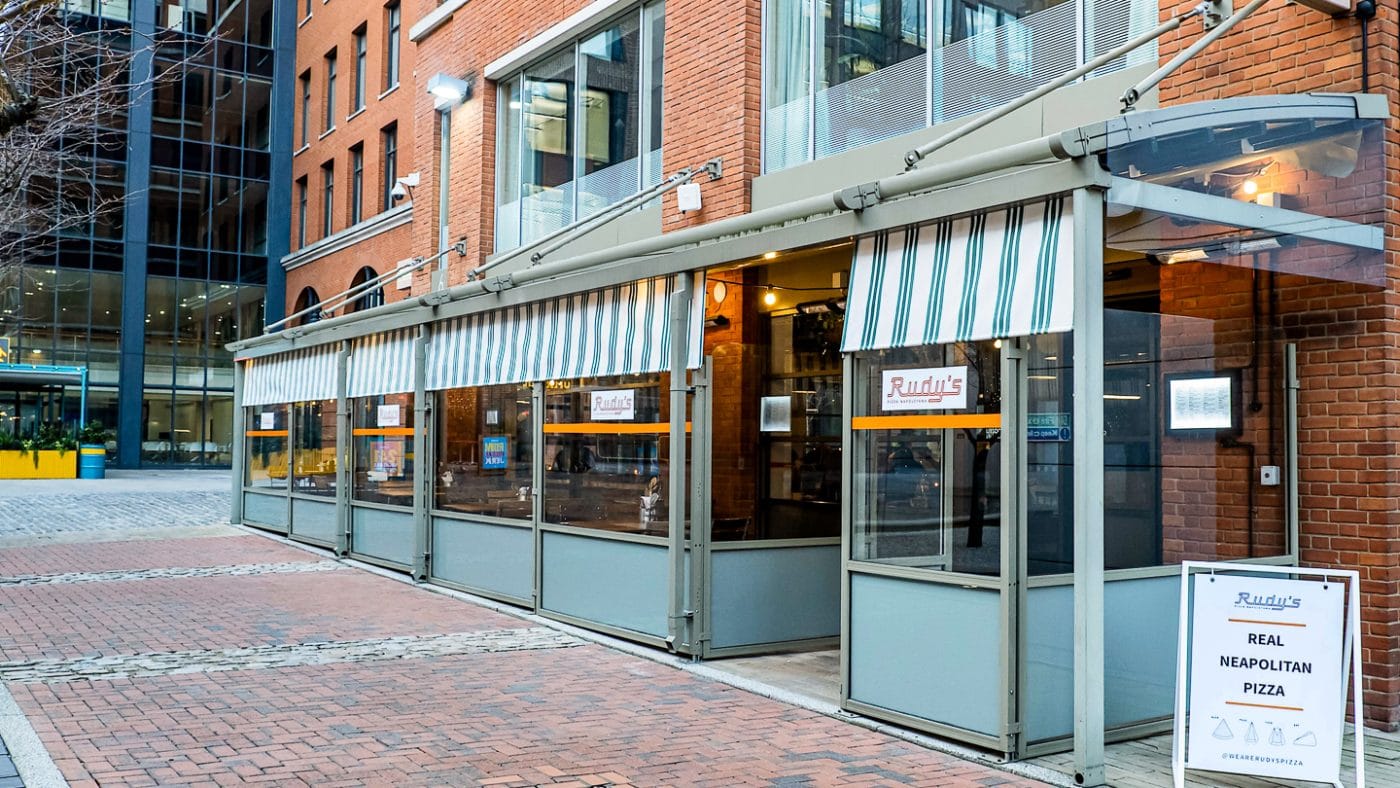 outdoor area of pizza restaurant in brindley place