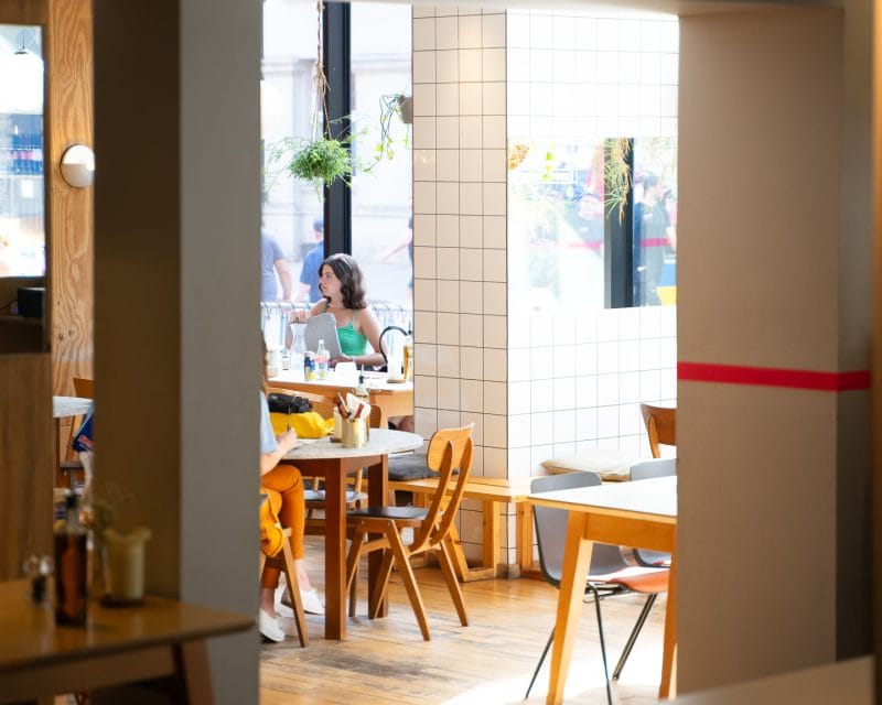 restaurant tables with customer