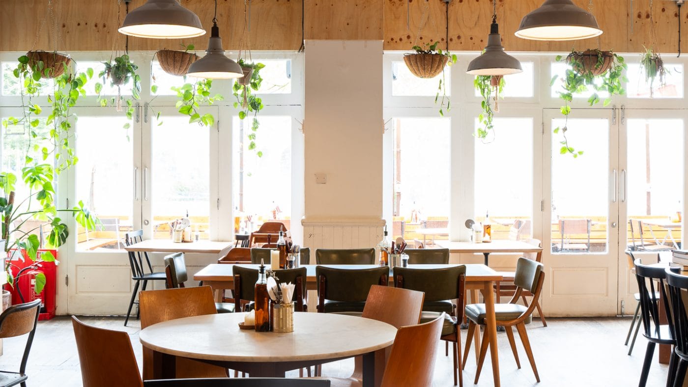 bright pizza restaurant decor