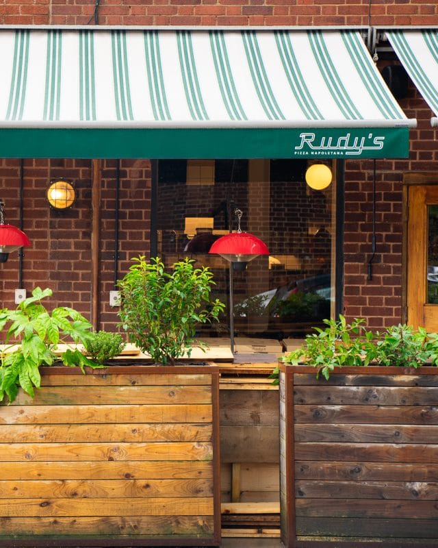 outdoor area of pizza place in harborne