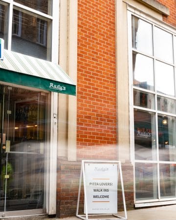 entrance of pizzeria in leeds