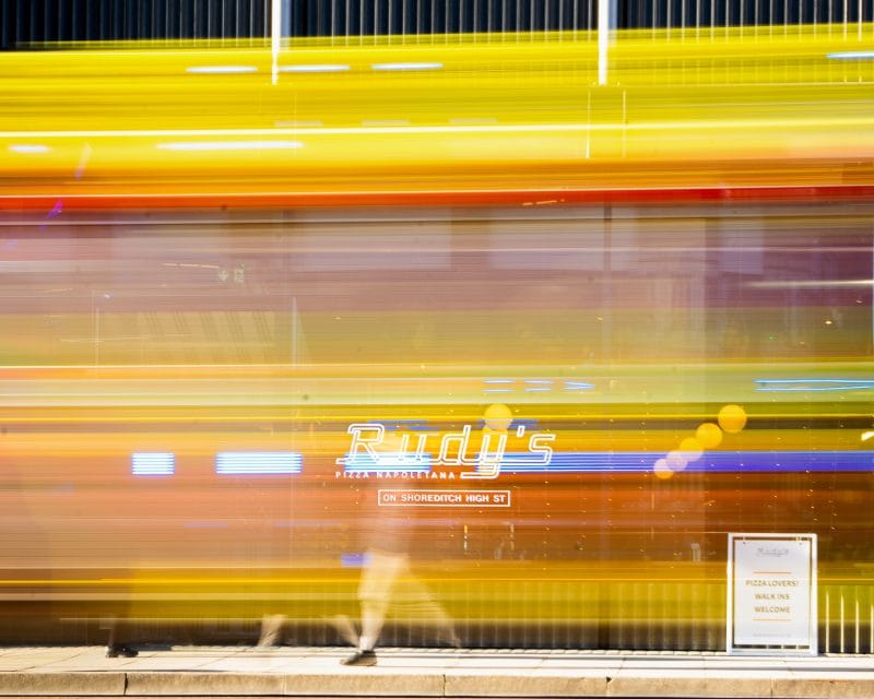 shoreditch high street pizza restaurant window with sign