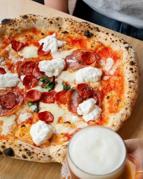 neapolitan pizza with beer