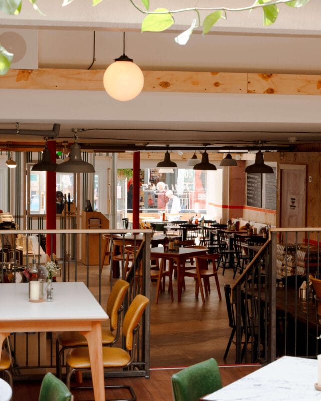 Cosy interior of Rudy’s Pizza York showcasing casual dining space
