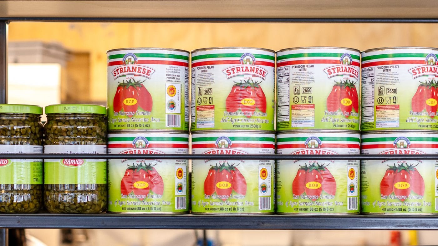 shelve with authentic ingredients for neapolitan pizza