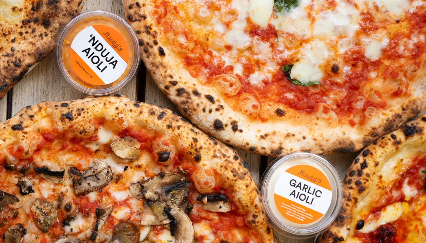 neapolitan pizza with dipping sauce on the side