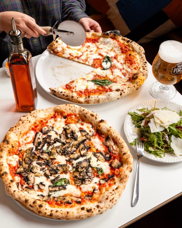 Authentic Neapolitan Pizzas, beer and salad
