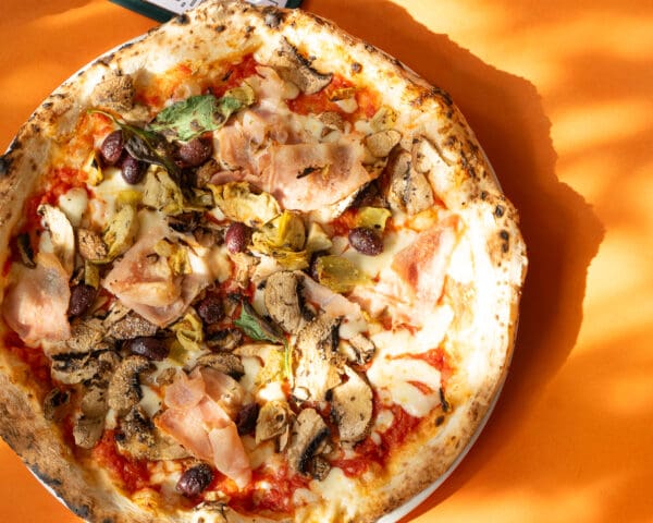 neapolitan pizza at pizza restaurant in canary wharf